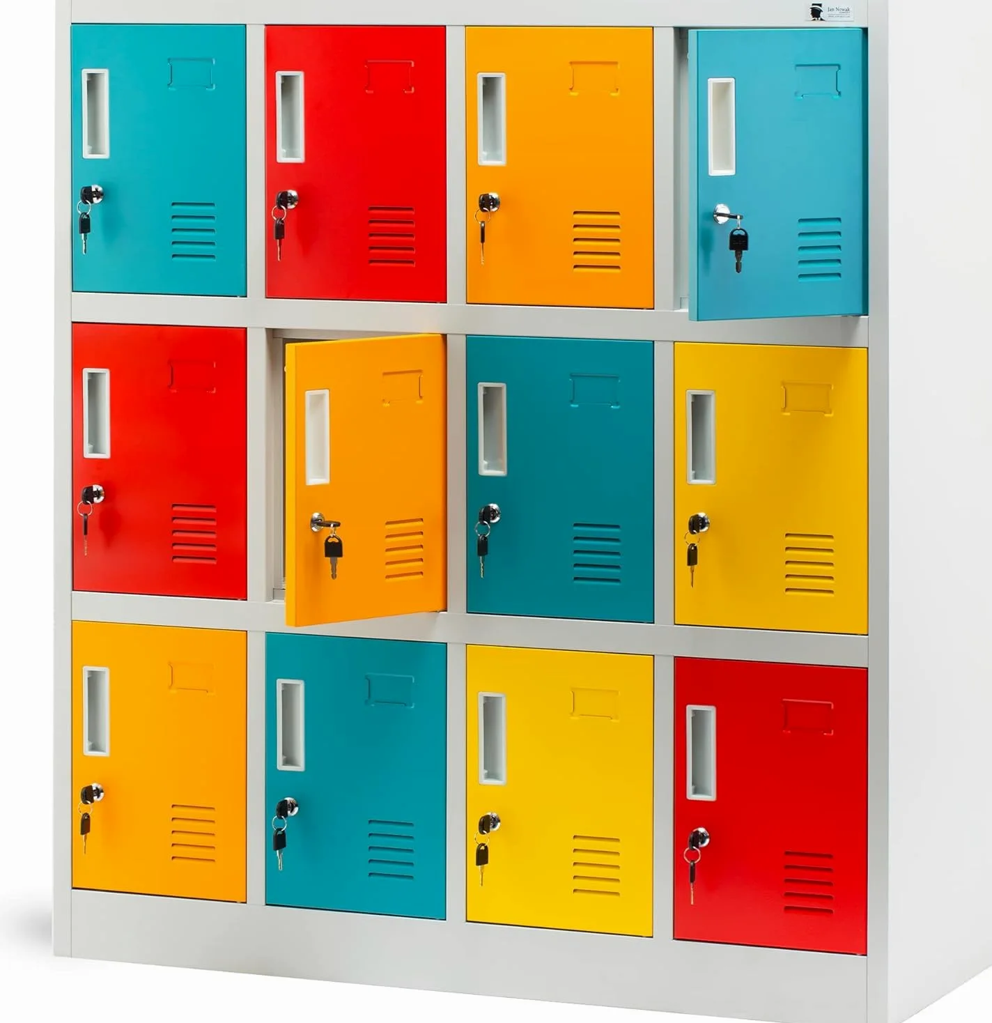Jan Nowak Armoire vestiaire 4B3A Casier Metallique 12 Compartiments Revêtement en Poudre 120 cm x 110 cm x 45 cm (Multicolore)