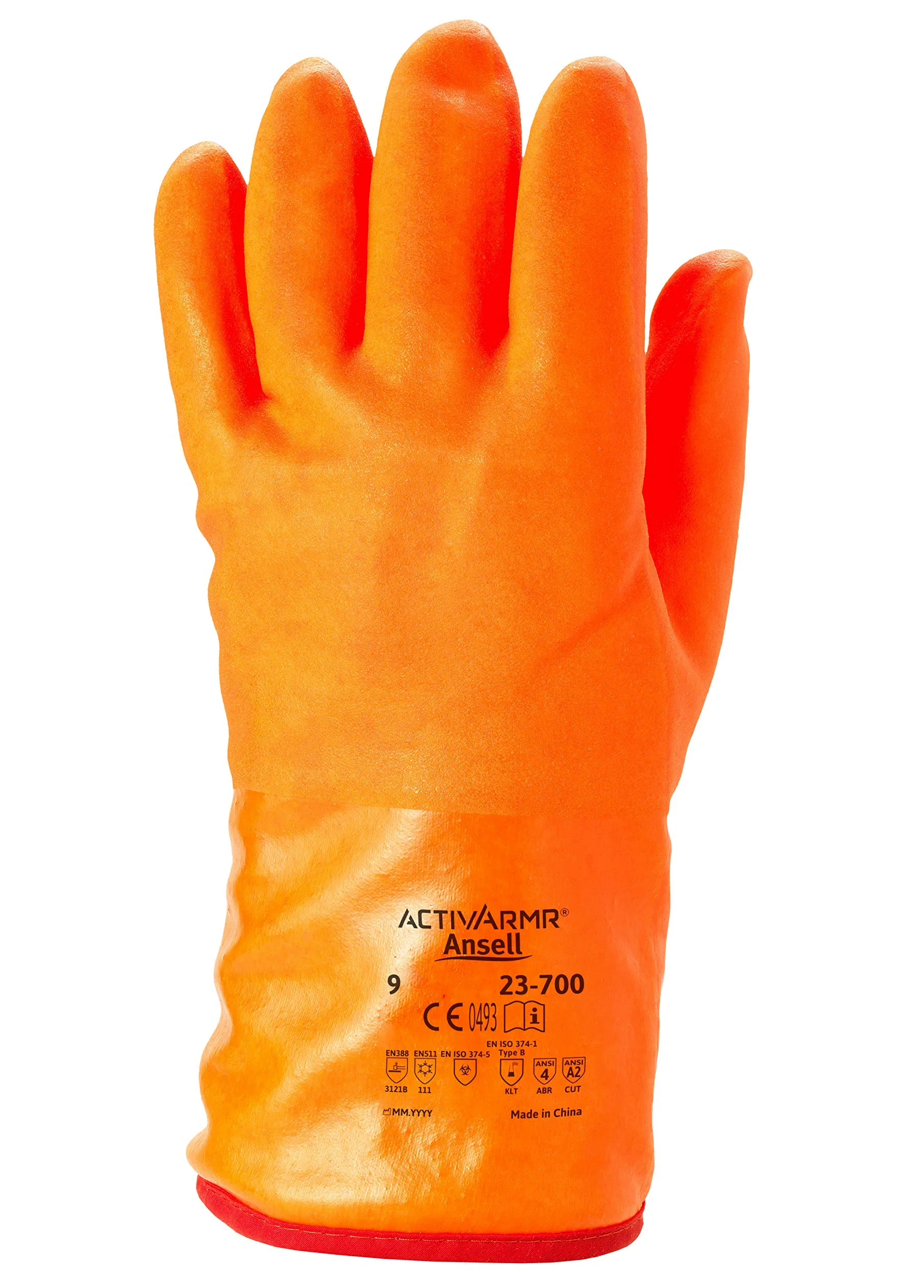 Ansell Polar Grip 23-700 Gants de Travail Multiusage, Résistants aux Huiles et Graisses, Protection Mécanique, Gant de Sécurité Homme Femme, Orange, Taille L (6 Paires)