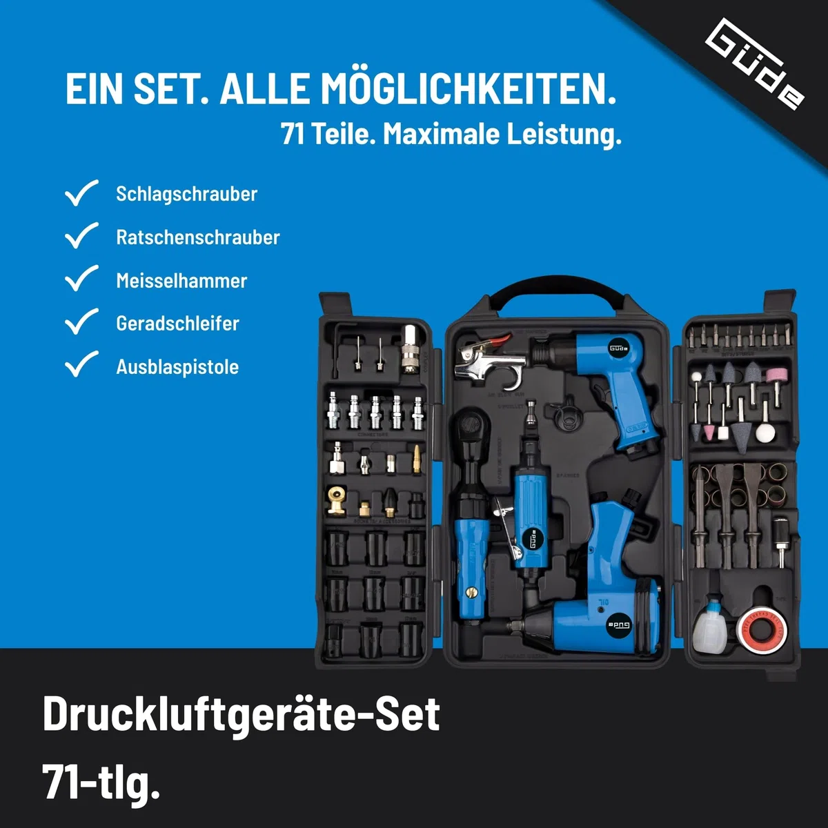 Güde Air Comprimé Appareils Kit 71 pièces.