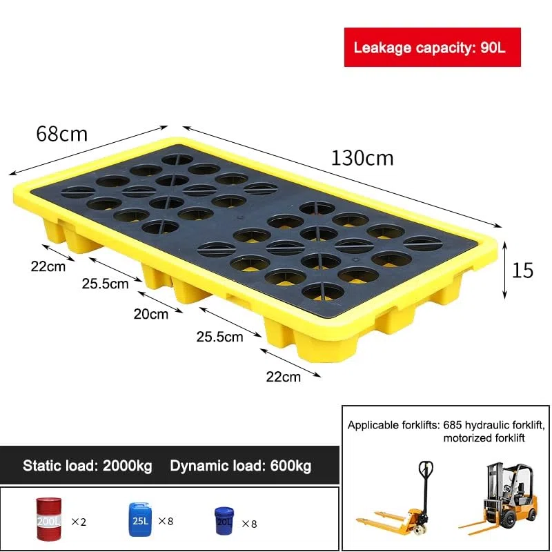 Générique Bac de rétention modulaire Industriel pour fûts d'huile et seaux de Peinture, empilable, pour entrepôts et usines. Solution de Stockage Industrielle (Jaune, 2 pièces, 130 x 68 x 15 cm).