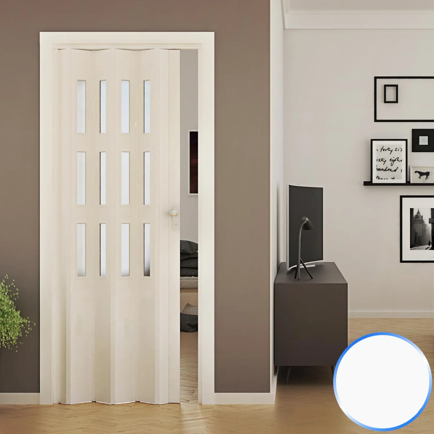 Porte Pliante accordèon Blanc en PVC Verre Opaque 88,5x214cm Mod. Luciana