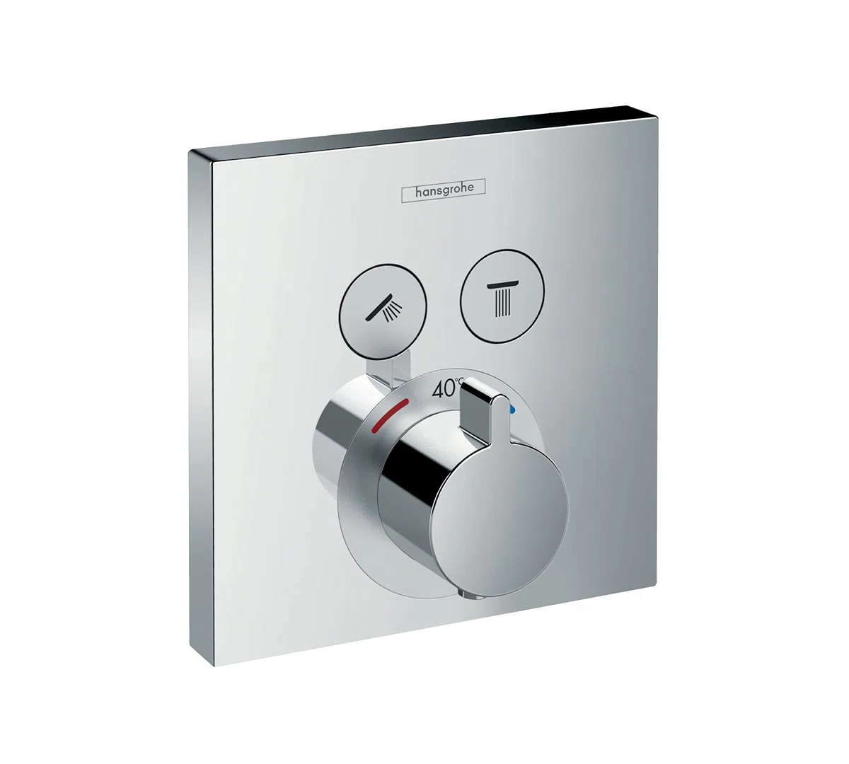 hansgrohe ShowerSelect - Mitigeur thermostatique, Robinet encastré avec arrêt de sécurité (SafetyStop) à 40°C, Thermostat carré, 2 sorties, Chromé, 15763000