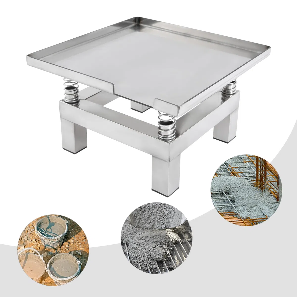 Table vibrante en acier inoxydable 50 W 3000-3600 tr/min – Plate-forme vibrante compacte pour tests de béton et contrôle de qualité – Table vibrante de laboratoire avec entraînement de précision