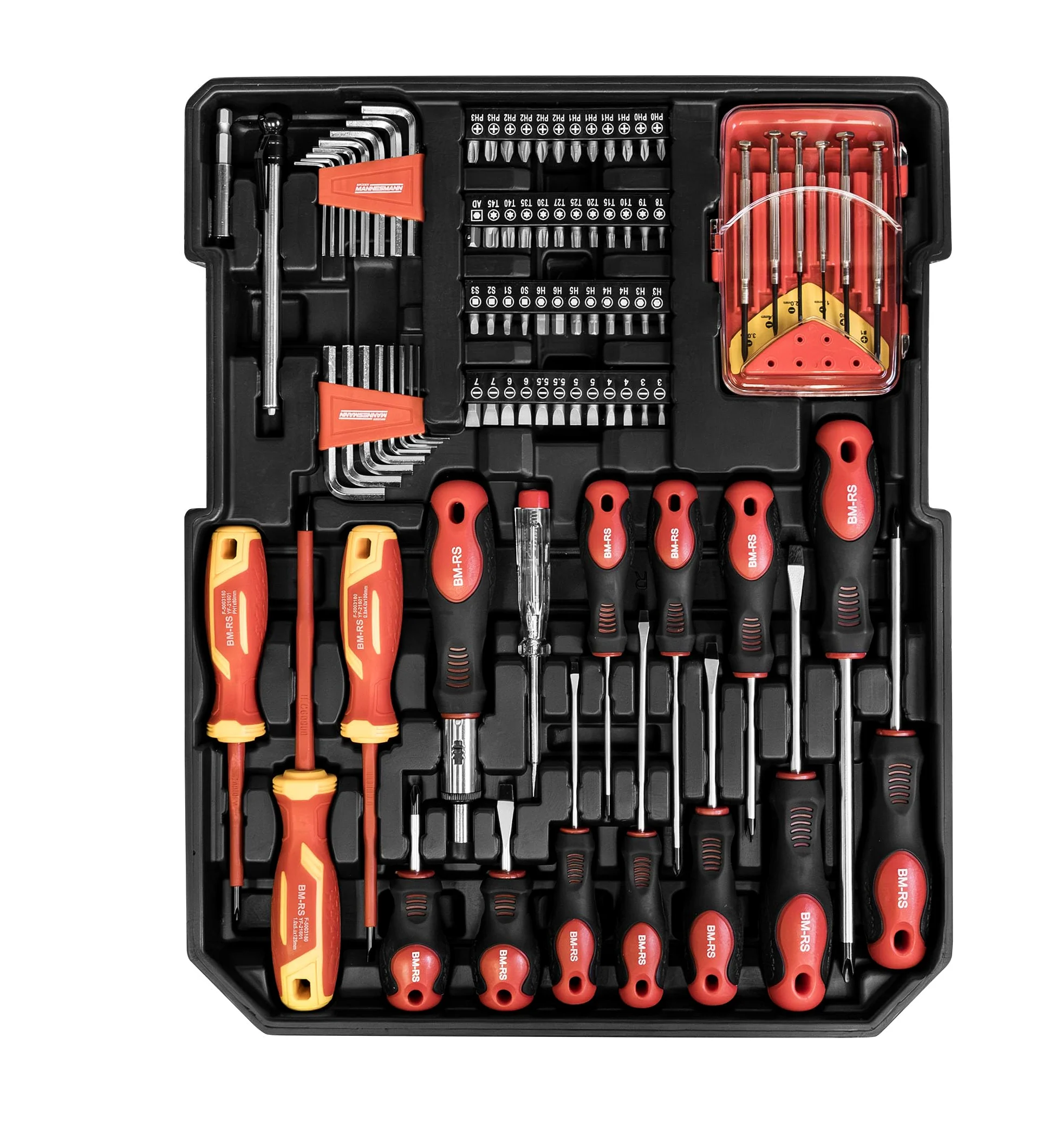 Brüder Mannesmann M29098 Mallette à outils mobile 969 pièces avec jeu de douilles, pinces, tournevis, pistolet à colle chaude, marteau, niveau à bulle et embouts