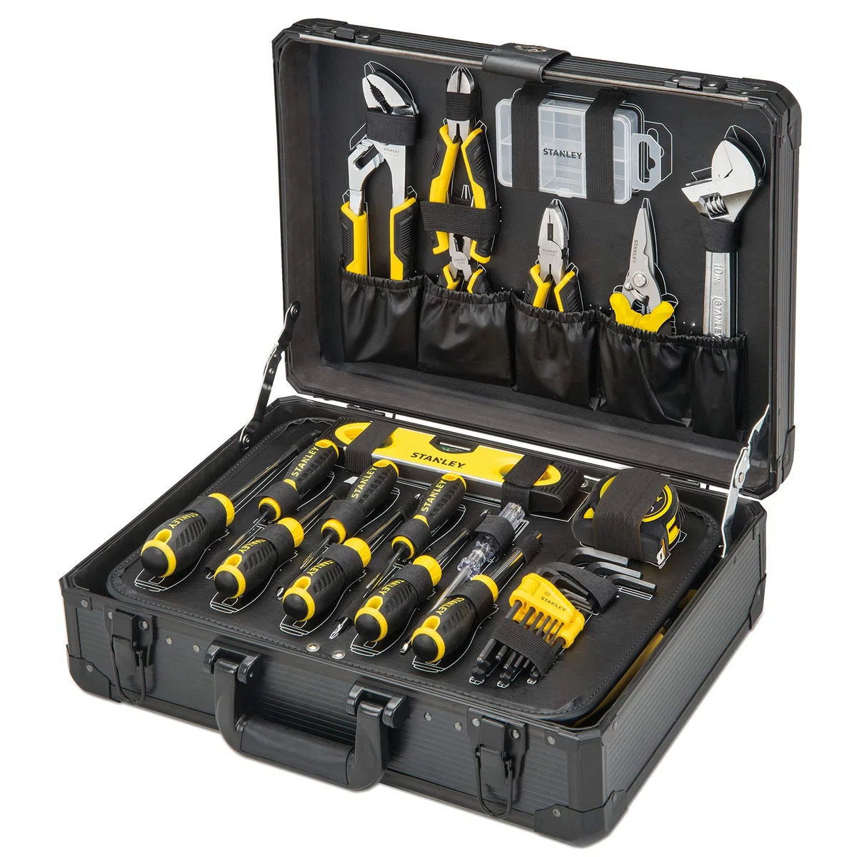STANLEY Valise de Maintenance 142 Pièces - Pinces et Coupe-Touts, Clé à Molette & BLACK+DECKER Perceuse Visseuse Sans Fil 18 V Li-Ion avec Chargeur - Inclus 80 Accessoires et 2 Batteries
