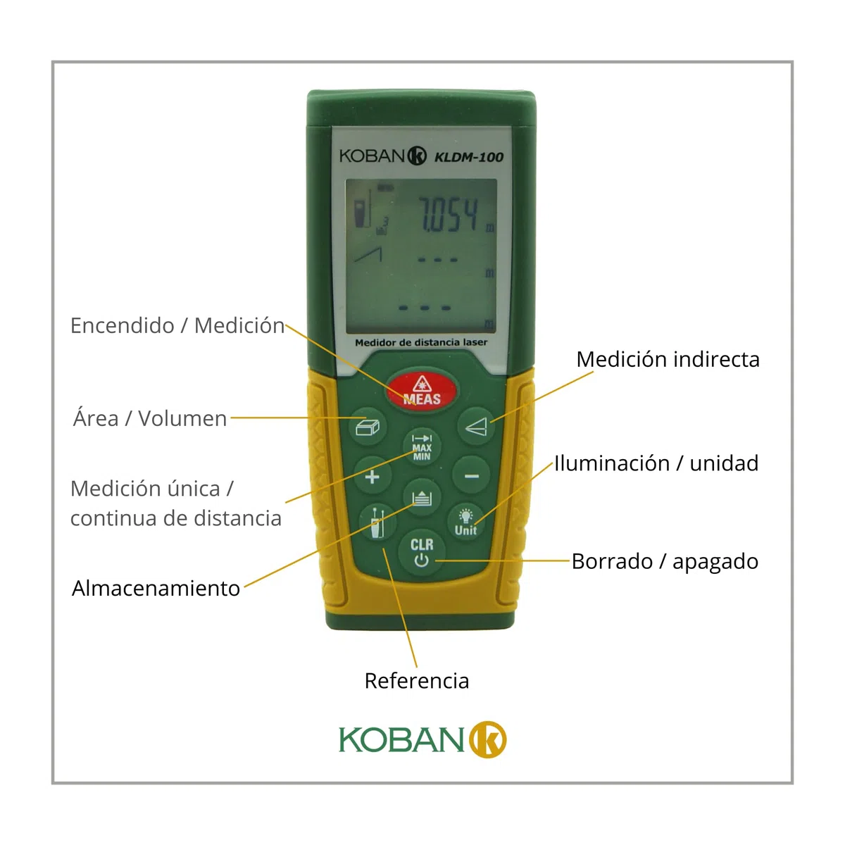 KOBAN KLDM-100 Mesureur Laser de Distance 100 Mètres Précision ±1,5mm avec Grand Écran LCD. Télémètre Laser de Poche IP54. Outil de Mesure Numérique pour l'Extérieur Facile à Utiliser.