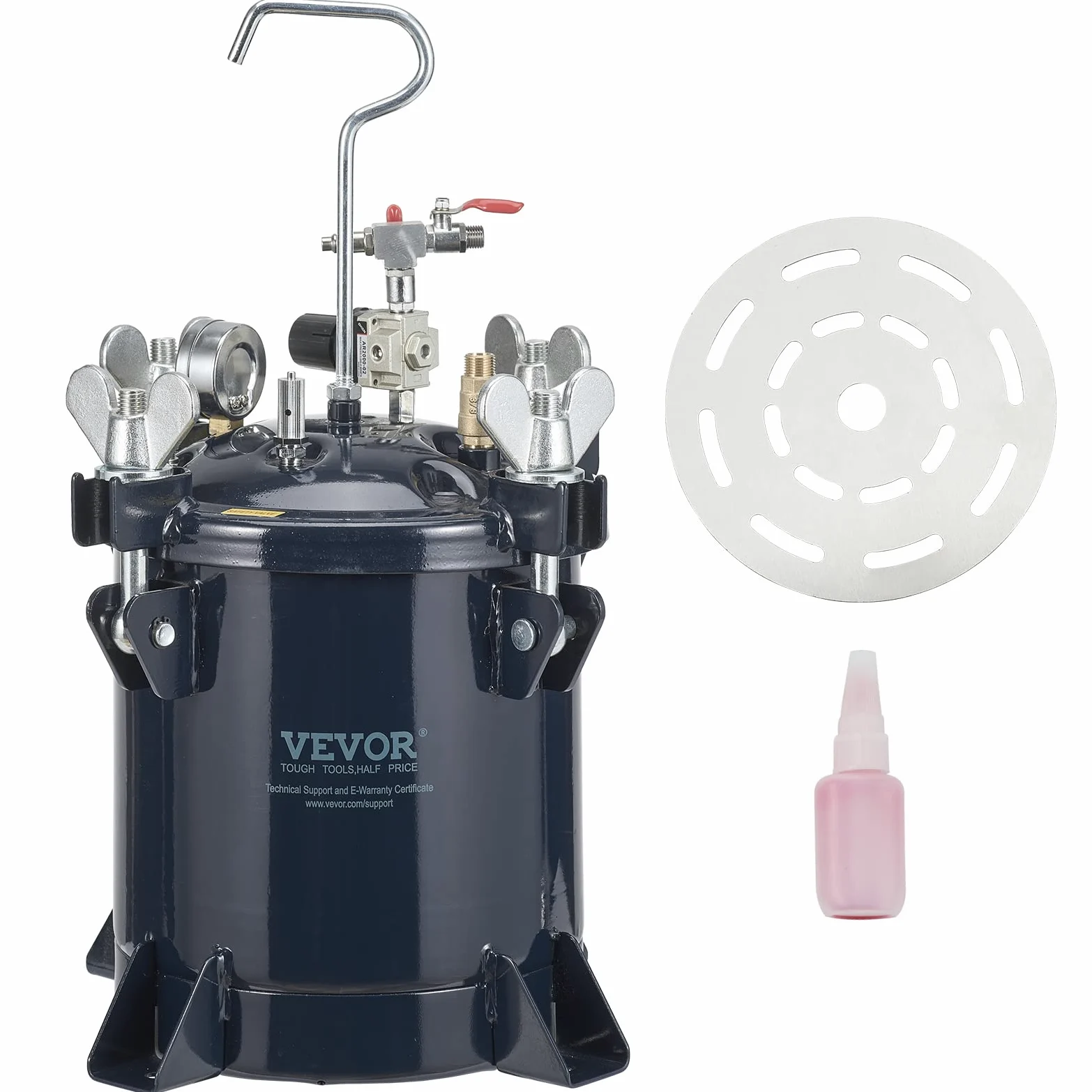 VEVOR Réservoir de Peinture sous Pression 10 L Pot de Pression de Peinture Entrée d’Air 6,4 mm Sortie 9,5 mm Système de Pulvérisation de Peinture Réglable 70 PSI Étanche pour Décoration Intérieure