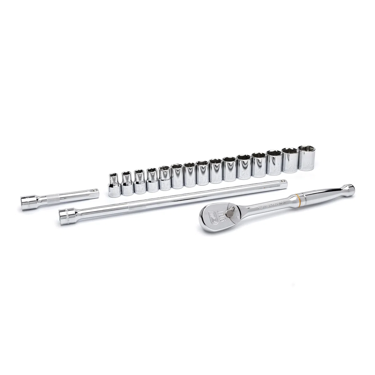 GearWrench 80708 Ensemble d'Outils de Mécanique Métrique Standard 1/2" Entraînement 6 Points, 18 Pièces