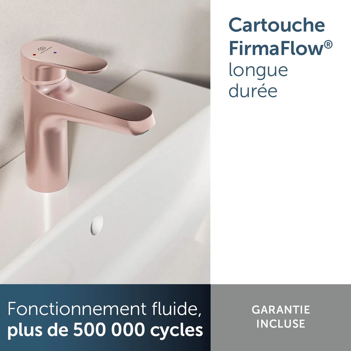 Ideal Standard – Alu+ Mélangeur de lavabo, 120 mm projection de jet, Redresseur de flux, économie d'eau, technologie Blue Start, système FirmaFlow, éléments de base en aluminium, Rosé